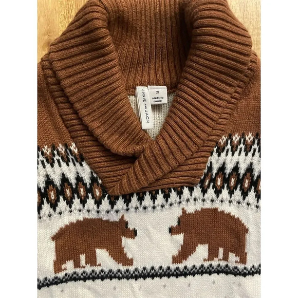Janie and Jack Bear Fair Isle Shawl Collar Sweater 2T - Picture 2 of 4